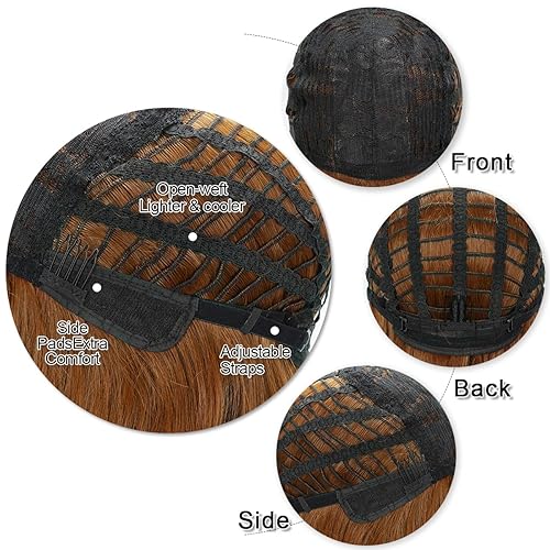 Miniatura 6 de Pelucas marrones, peluca larga marrón con flequillo, pelucas de cabello largo y rizado ondulado para mujer, fibra sintética resistente al calor,