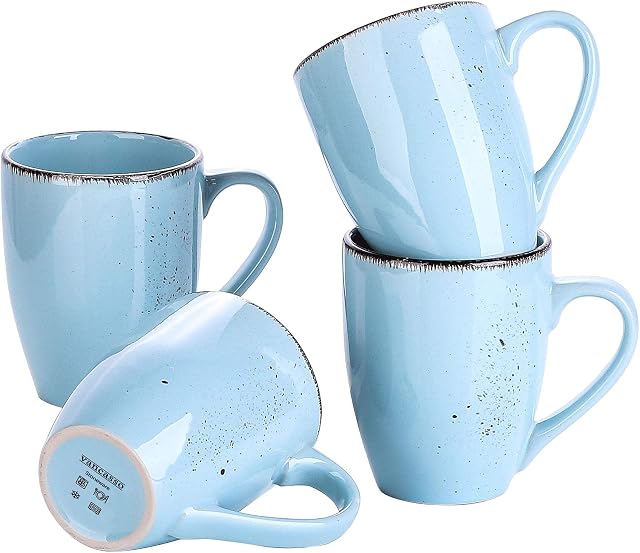 vancasso Navia Oceano Mug Set of 4, Vintage Look Blue Ceramic Coffee Tea Cup Set, Ideal for Coffee/Tea/Hot Chocolate/Milk/Water/Drink. (350ml/12 oz)
