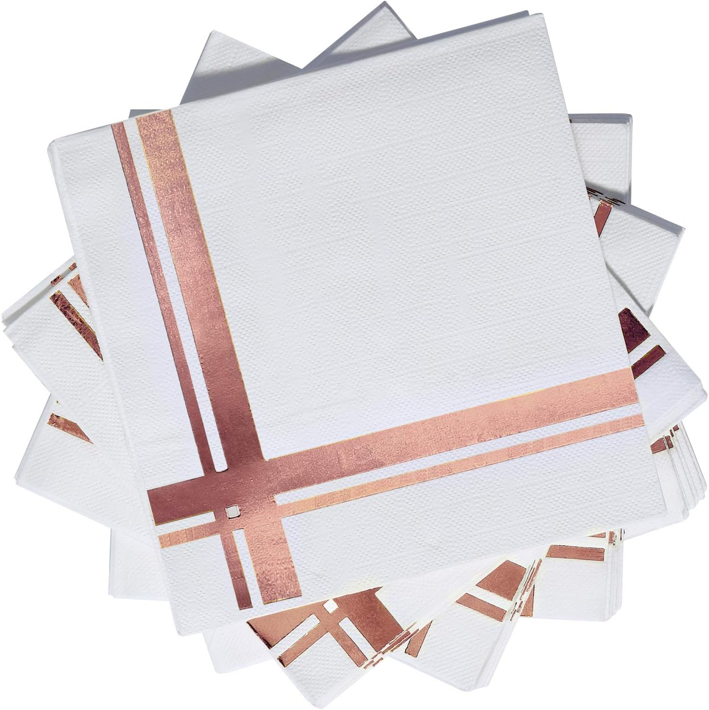 [200 Pack] Cocktail Napkins Disposable Paper Napkins Party Supplies, 3-ply Dinner Napkins for Bridal Showers, Weddings and Birthdays,, White and Rose Gold