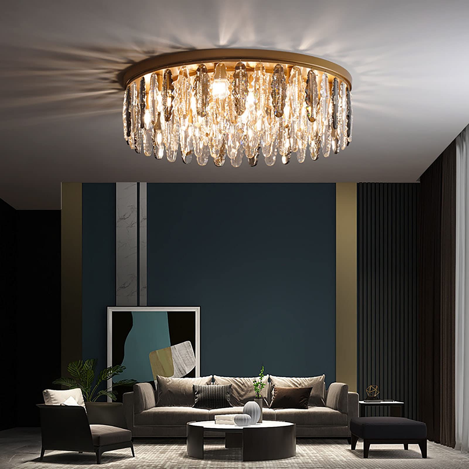 Nowoczesny kryształowy żyrandol z deszczownicą, oświetlenie sufitowe LED, lampa sufitowa, lampa do jadalni, łazienki, sypialni, salonu, E14, wymagane żarówki - złoty 50x23cm