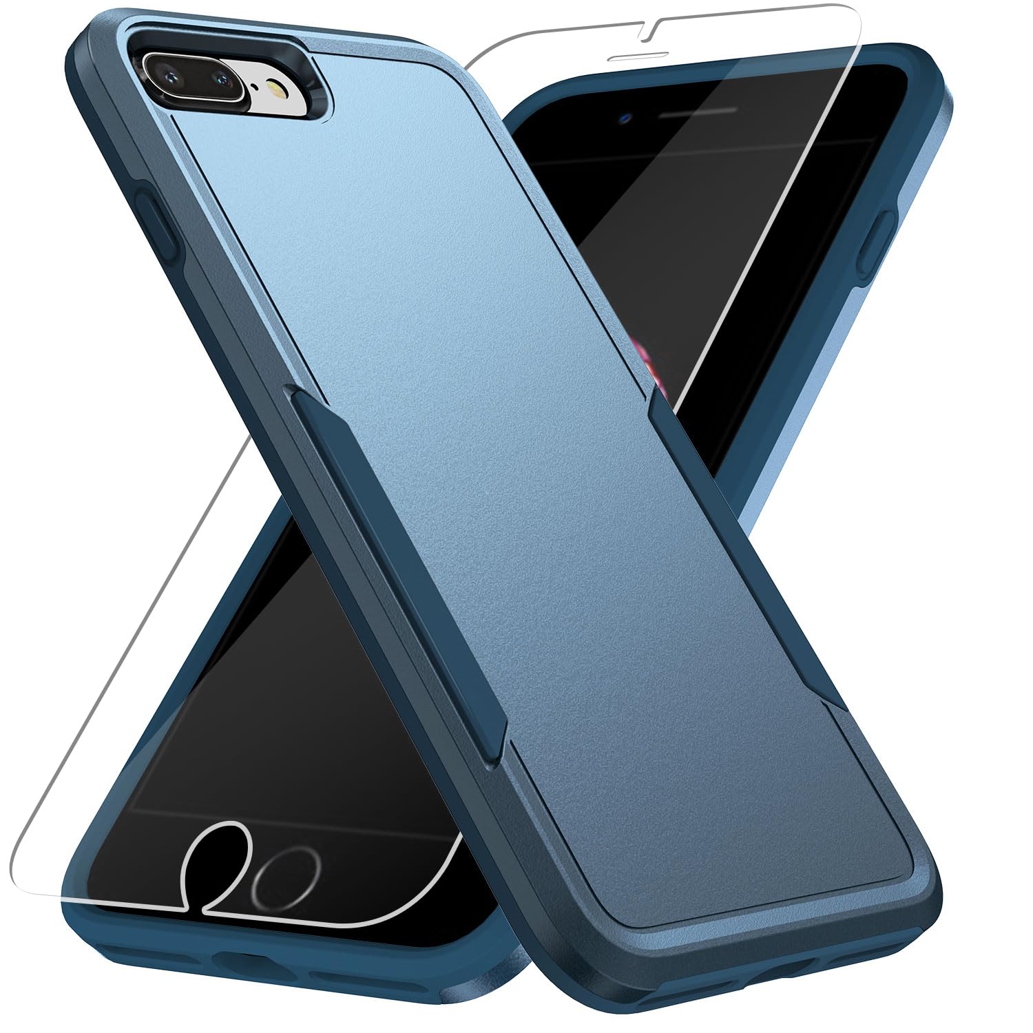 for iPhone 7 Plus Case,with Screen Protector,[Military Grade Drop Tested] Heavy-Duty Tough Rugged Shockproof Protective Phone Case for iPhone 8 Plus 5.5”, Blue