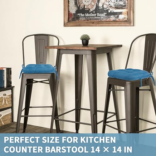 Miniatura 4 de Detiblue Juego de 2 cojines para taburete de cocina, cojines para sillas de comedor de 14 x 14 pulgadas con lazos, cojines copetudos para sillas de