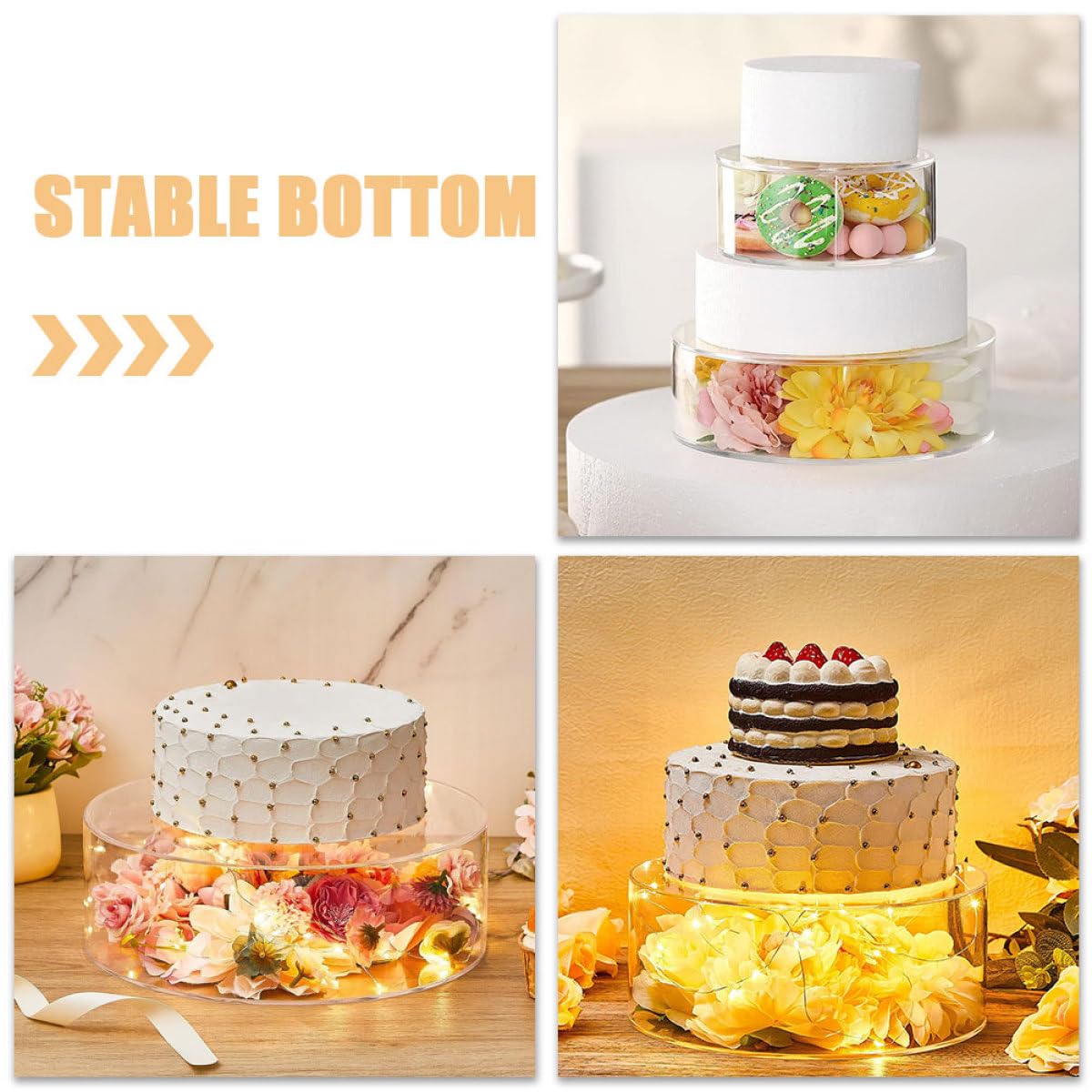 NOLITOY Soporte para Pasteles Redondo Rellenable de Acrílico Transparente, 2 Piezas, Bandeja para Cupcakes y Postres, Adecuado para Fiestas, Bodas y Mesa Dulce