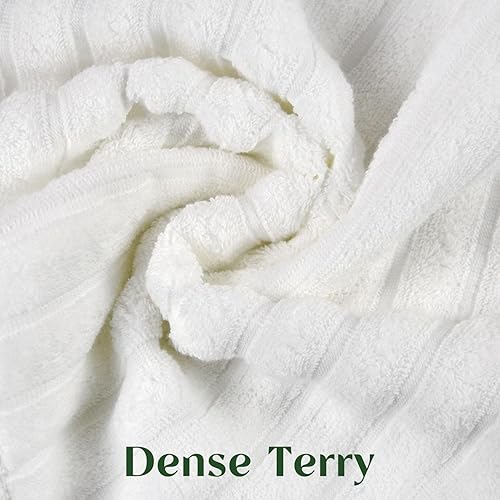 Miniatura 3 de Jacquotha Luxurious 2-Pack Ribbed Striped Hand Towels (White) – Hotel & Spa Premium Cotton Face Towels 13” x 29”, Soft and Quick Drying 480 GSM