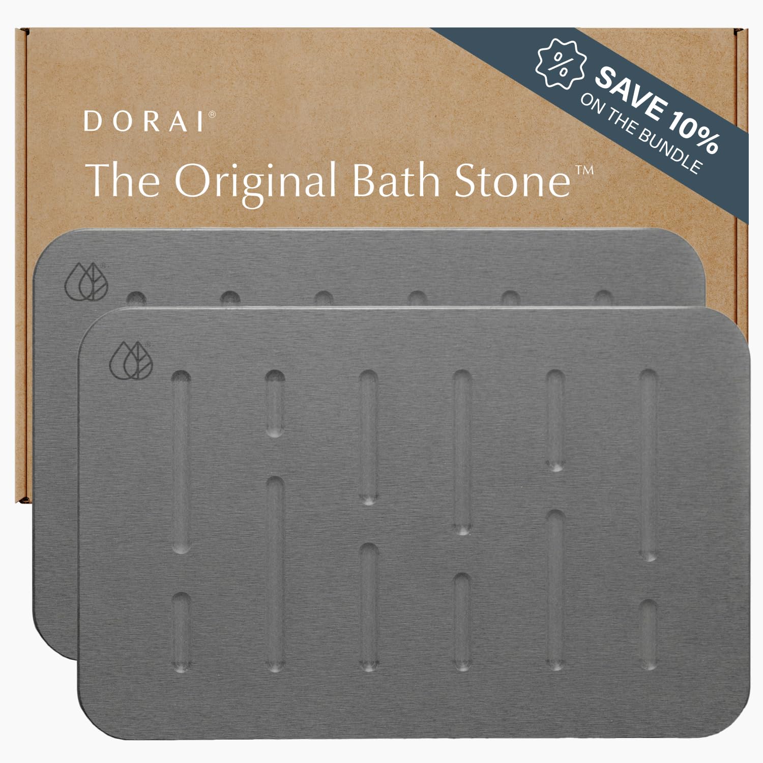 Dorai Home Stone Bath Mat Set - Premium Diatomaceous Earth Bath Floor Mats with Non-Slip Base, Fast-Drying Modern Shower Mat for Bathroom | Rain Slate, 2 Pack - 23.6"x15.4"