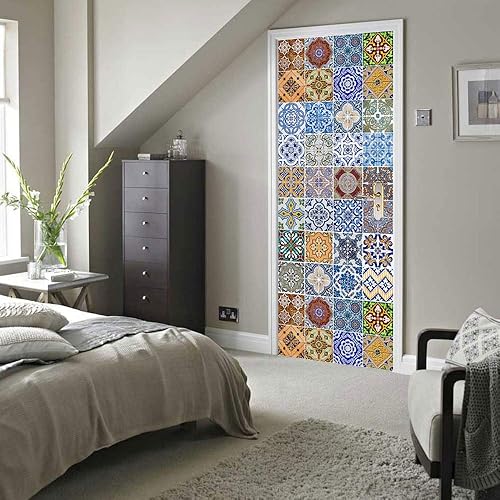 Miniatura 4 de Adhesivo 3D para puerta, diseño de azulejos, decoración del hogar, impermeable, para puerta, mural decorativo, 30.3 x 78.7 pulgadas, calcomanía para