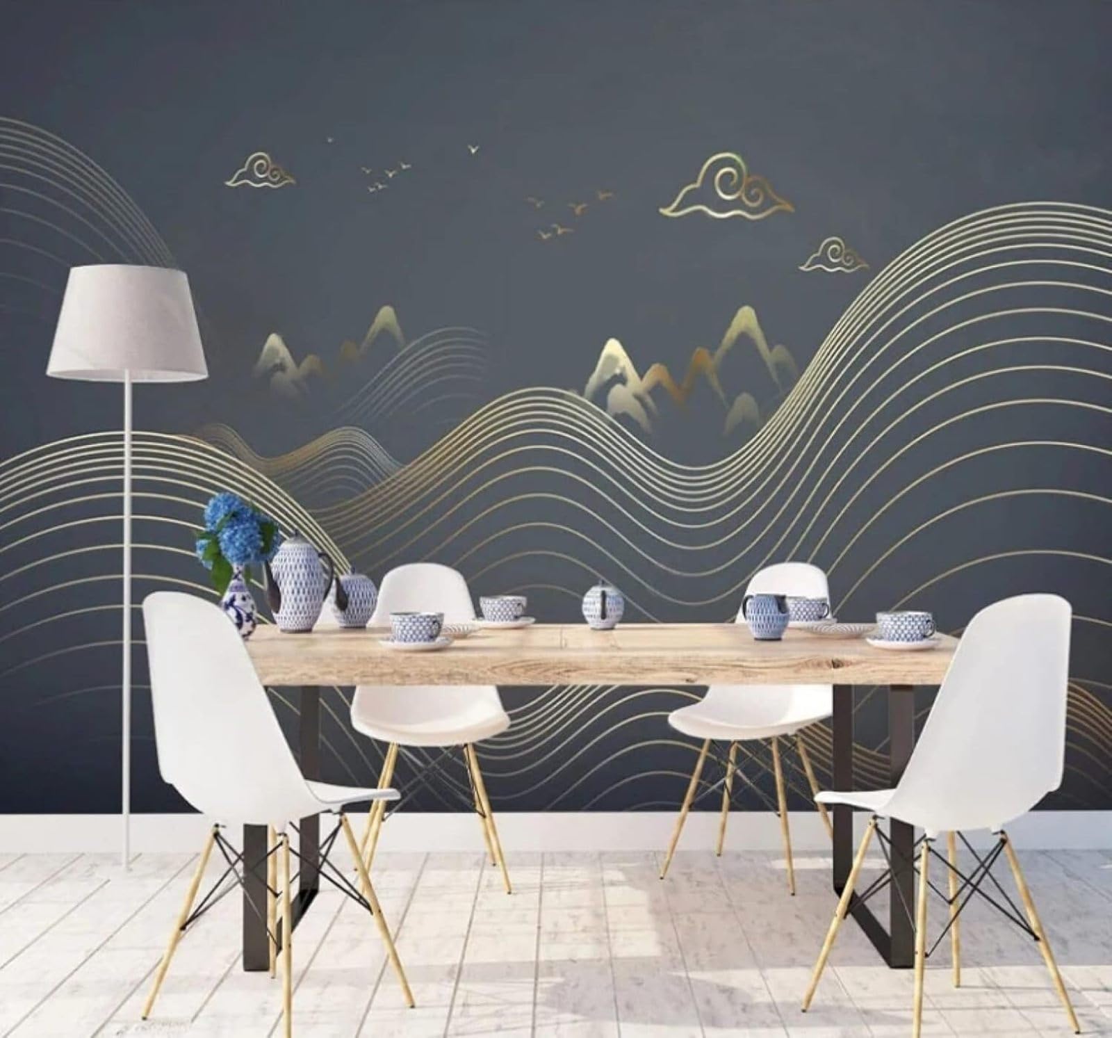 Wallpaper-3D-Xlm 430Cm×300Cm(B×H) Creative Abstract Gold Lines Mountains 3D Wallpaper Easy Install Feature Office Living Room Sofa Bedroom Tv Background Wall Decoration-430Cm×300Cm