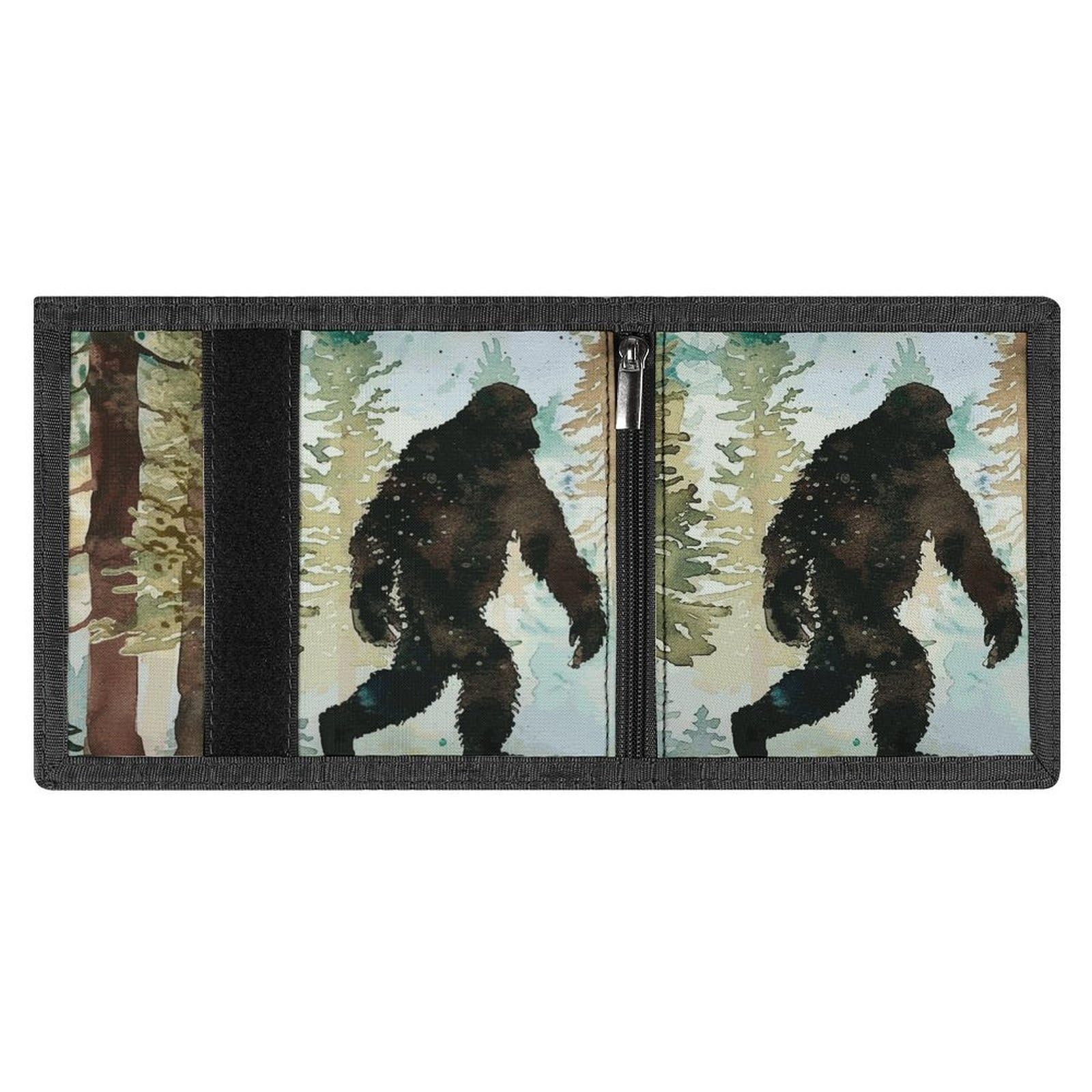 Kjdfhk Bigfoot Forest Trifold Wallet with ID Window ID Card Holder Wallets Travel Wallet Coin Zipper Pocket
