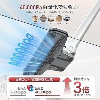 Amazon | 掃除機 コード式【40000Pa超強力吸引・1.2KG軽量