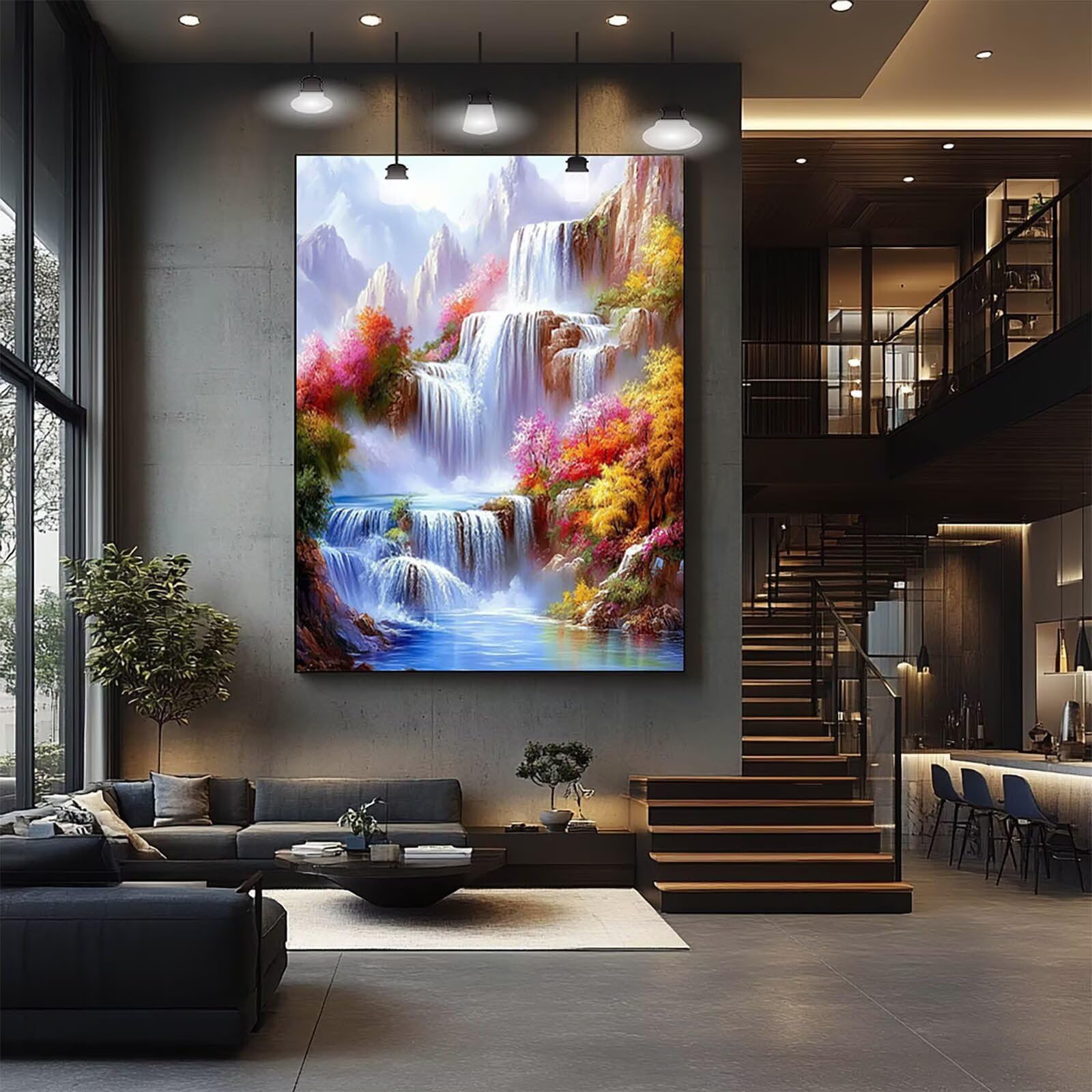 Falls Diamentowe zestawy artystyczne dla dorosłych, drzewo, malarstwo diamentowe, DIY, kryształowe zestawy artystyczne dla dorosłych, pełne wiercenie po numerach, 100 x 137 cm, haft krzyżykowy