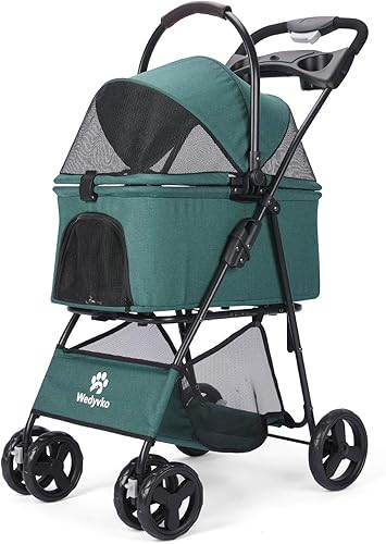 Miniatura 7 de Cochecito para mascotas, carrito de paseo para mascotas de 4 ruedas para perros y gatos medianospequeños, cochecito plegable para perros con soporte