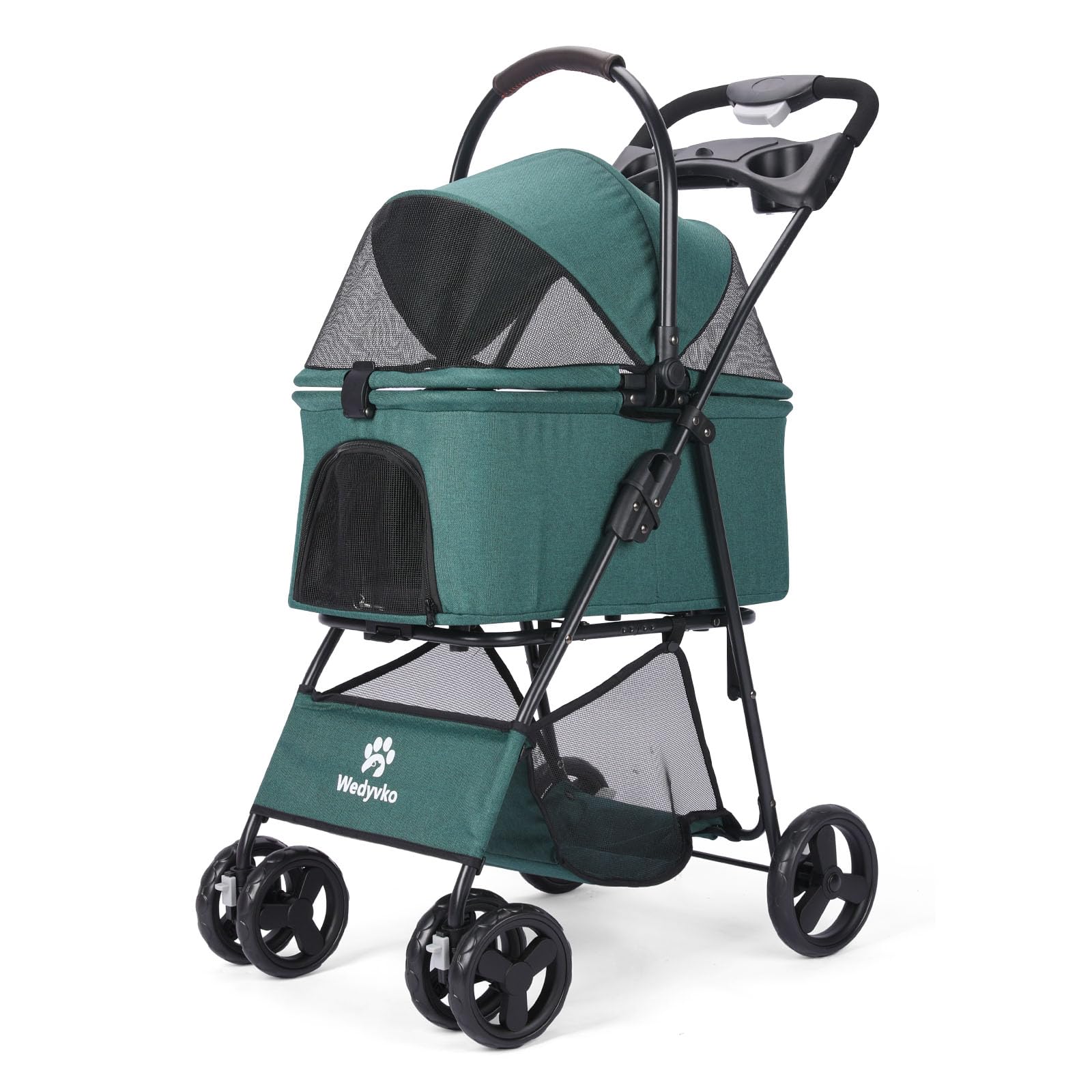 AESRAOU 2 in 1 Pet Dog Stroller, Folding Dog Cats Jogger Stroller with 4 Fast Wheels, Removable Carrying Basket Lightweight Travel Stroller for Medium Small Dogs Cats Outdoor (Dark Green)