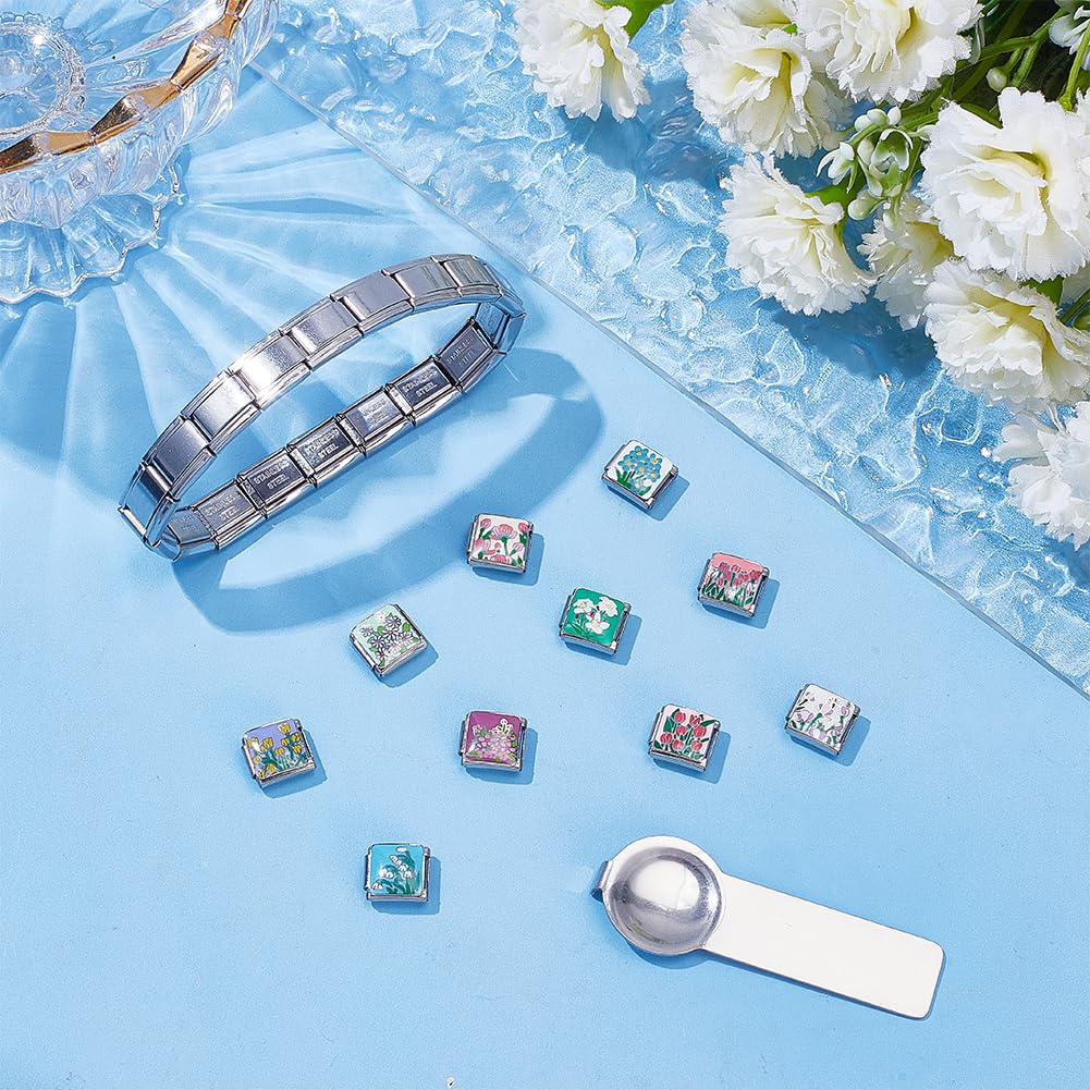 WEBEEDY Pulsera italiana de acero inoxidable ajustable DIY Modular Charm pulsera con colgantes y herramienta de apertura, eslabón italiano modular para mujeres hombres plata