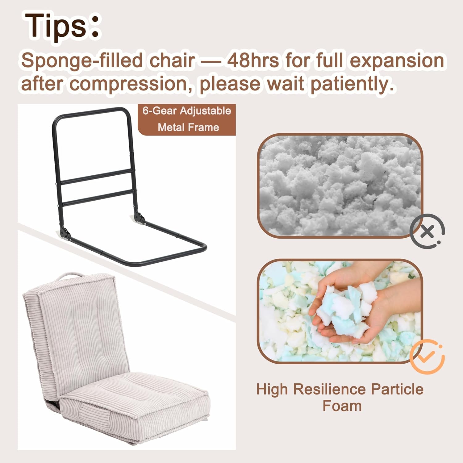 Adjustable Floor Chair with Back Support, 6-Position, Folding Meditation Chair, Floor Sofa Chairs for Adults, Comfy Accent Chairs for Reading, Gaming, Living Room, Bedroom, Light Grey