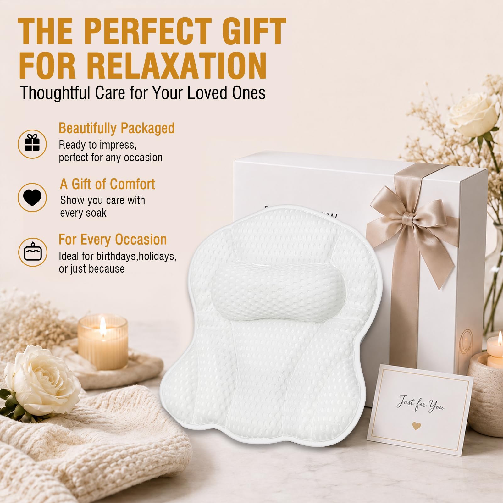 SZXYX White Bath Pillow for Tub with Ergonomic Head, Neck & Back Support