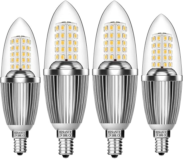 HZSANUE E14 LED Candle Bulbs 12W, 100W Incandescent Bulbs Equivalent, 3000K Warm White Candelabra E14 SES Bulbs, Non-Dimmable, 1350Lm, LED Light Bulb, Small Edison Screw Candle Light Bulbs, 4-Pack