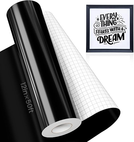 Hisiu Vinilo adhesivo negro permanente, vinilo permanente negro para máquina Cricut y máquina cortadora de vinilo, vinilo negro impermeable de 12