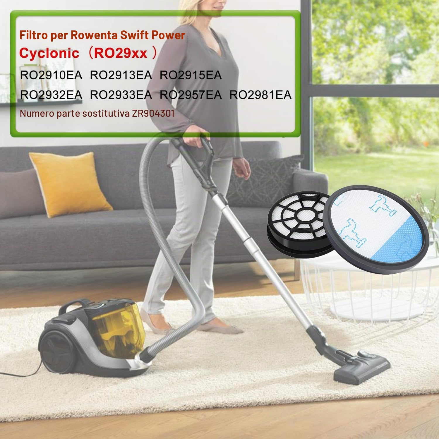 4 Pezzi Filtro per Rowenta Swift Power Cyclonic Aspirapolvere RO2910 RO2913 RO2915 RO2932 RO2933 RO2957 RO2981, Kit di Filtri HEPA con Filtro Spugna Ricambio di Accessori ZR904301