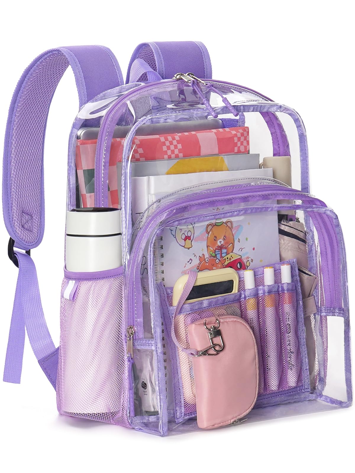 QOECI Clear Backpack for School, 17 inch Large Heavy Duty-TPU See Through Bookbag for Boys Girls and Adult, Transparent Backpack With Multi-Pockets