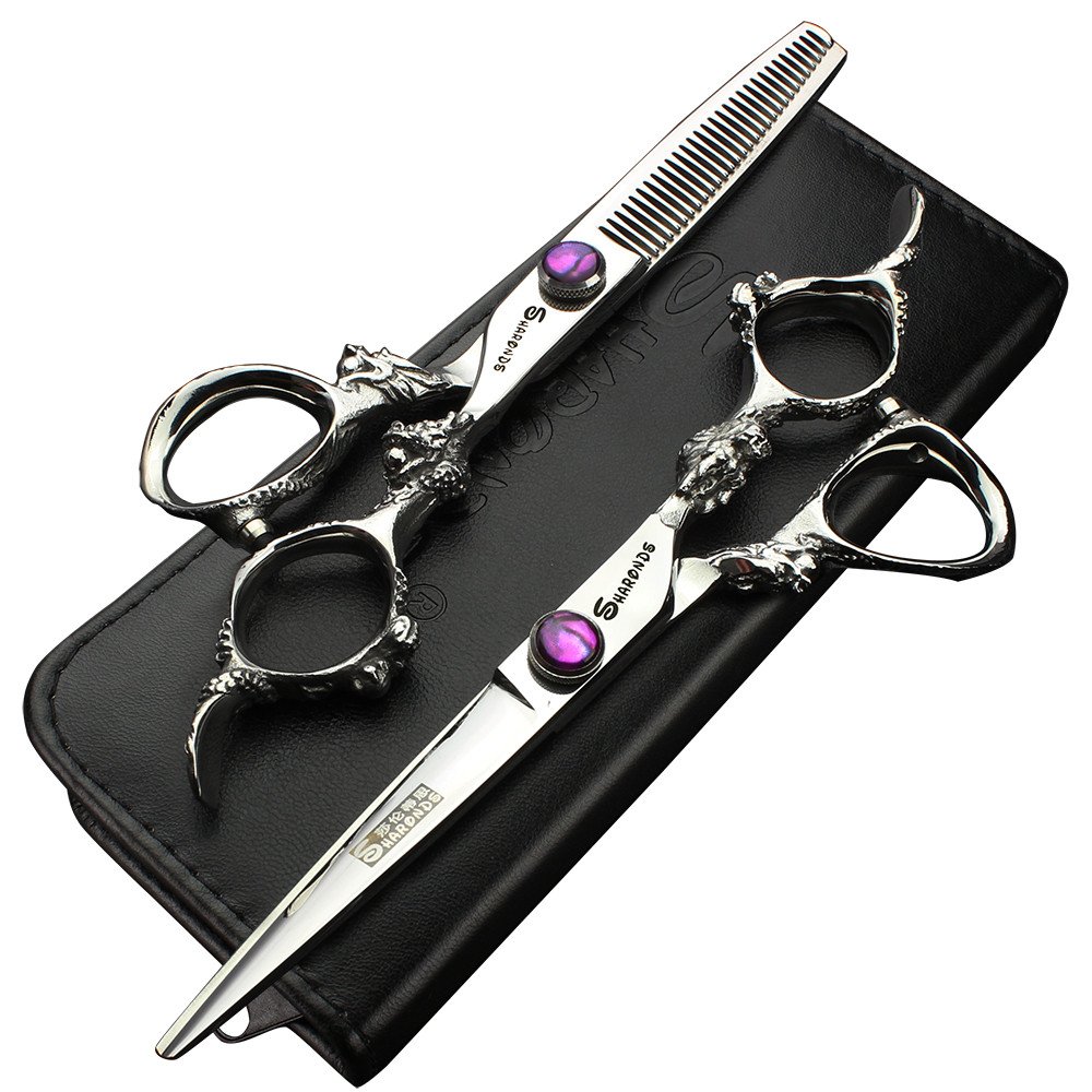Axemoore Silver 6.0 Inch Professional Hairdresser's Scissors Dragon Handle Japanese 440C Hair Cutting/Thinning Shears For Barber (Silver)