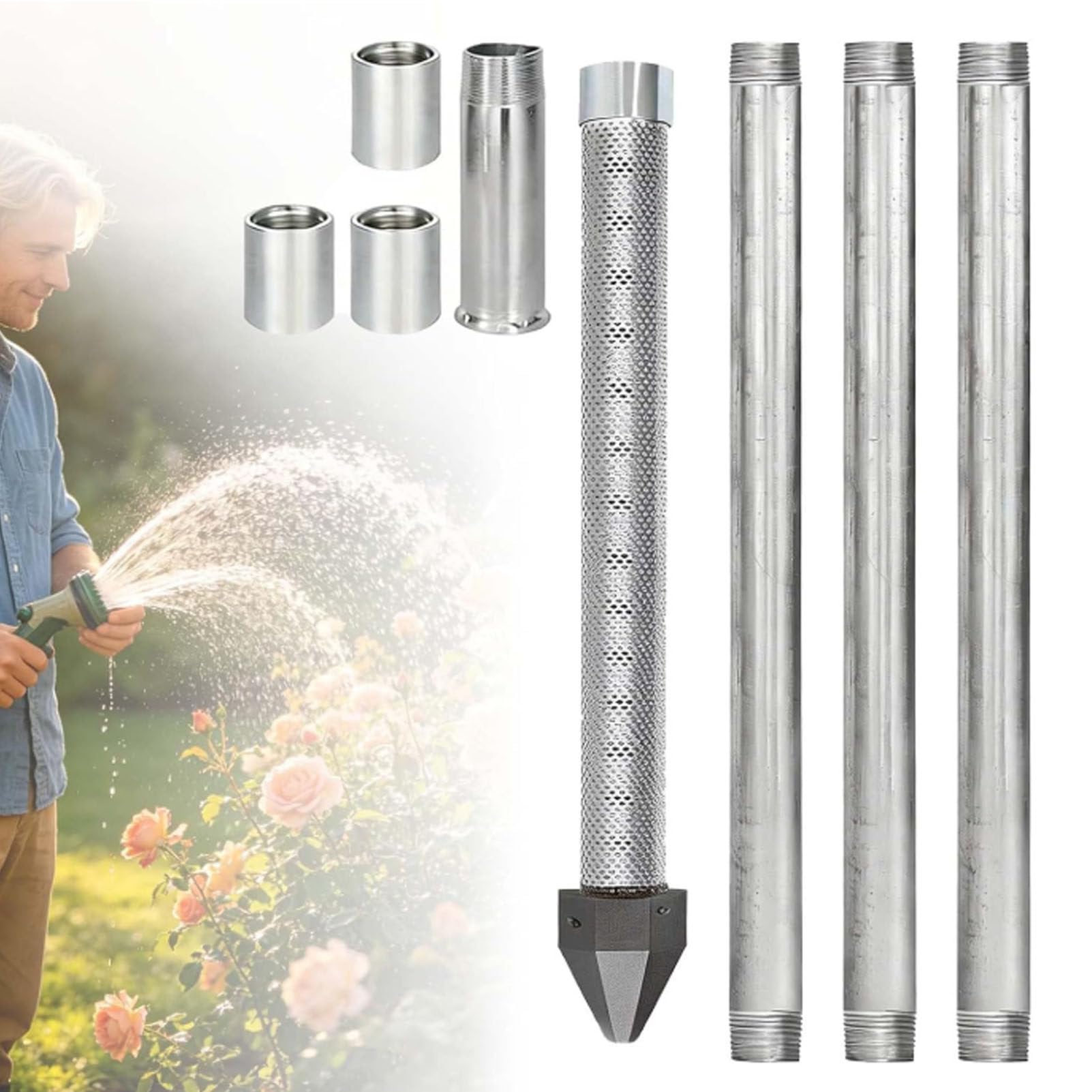 Cashwise Sand Point Well Kit 1-1/4″, Stainless Steel Drive Point Well with 36-inch 60 Mesh Screen & Galvanized Drive Pipes, Heavy Duty Shallow Well Point Kit for Soft Soil DIY Water Supply 3+1Kit