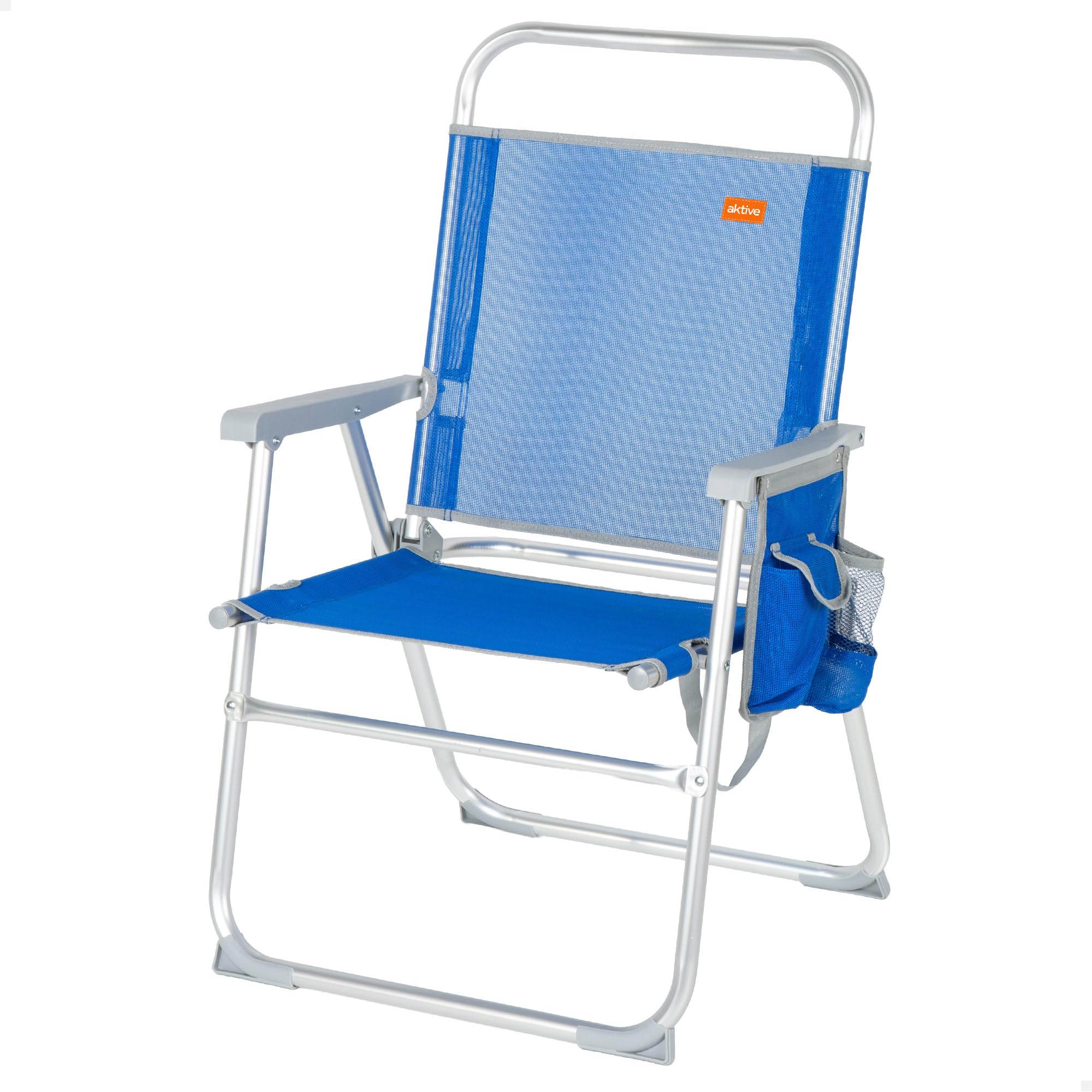 AKTIVE Beach Folding Fixed Beach Chair with Ergonomic Armrests Anti-Spill Protectors and Carry Handle, PVC and Textilene, 48 x 50 x 88 cm, Blue