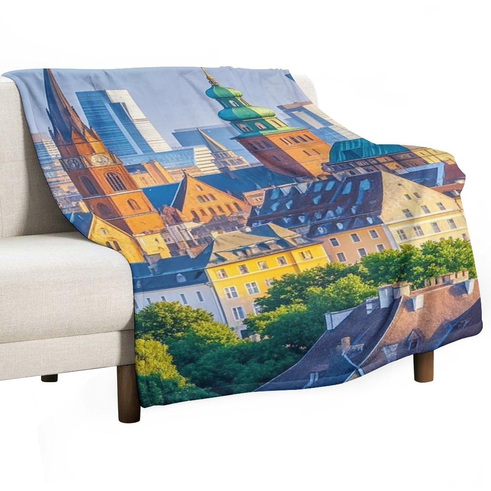 Plaid bâtiment européen en flanelle pour cocooning sur canapé et camping
