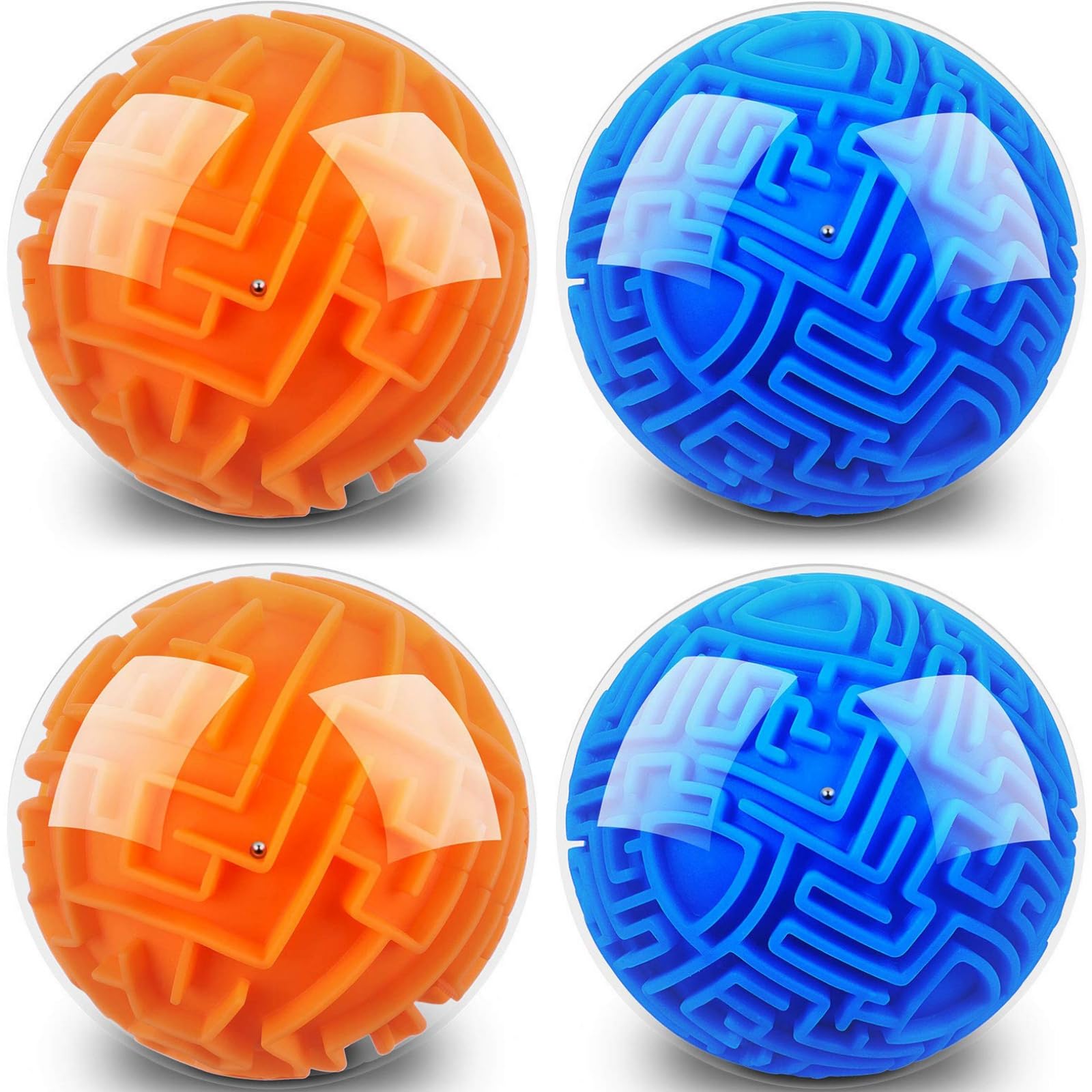 Sumind 4 Pcs 3D Puzzle Maze Ball Magic Brain Teasers Games Memory Sequential Maze Cube Ball Sphere Educational Puzzle for Adult Hard Challenges(Blue, Orange)
