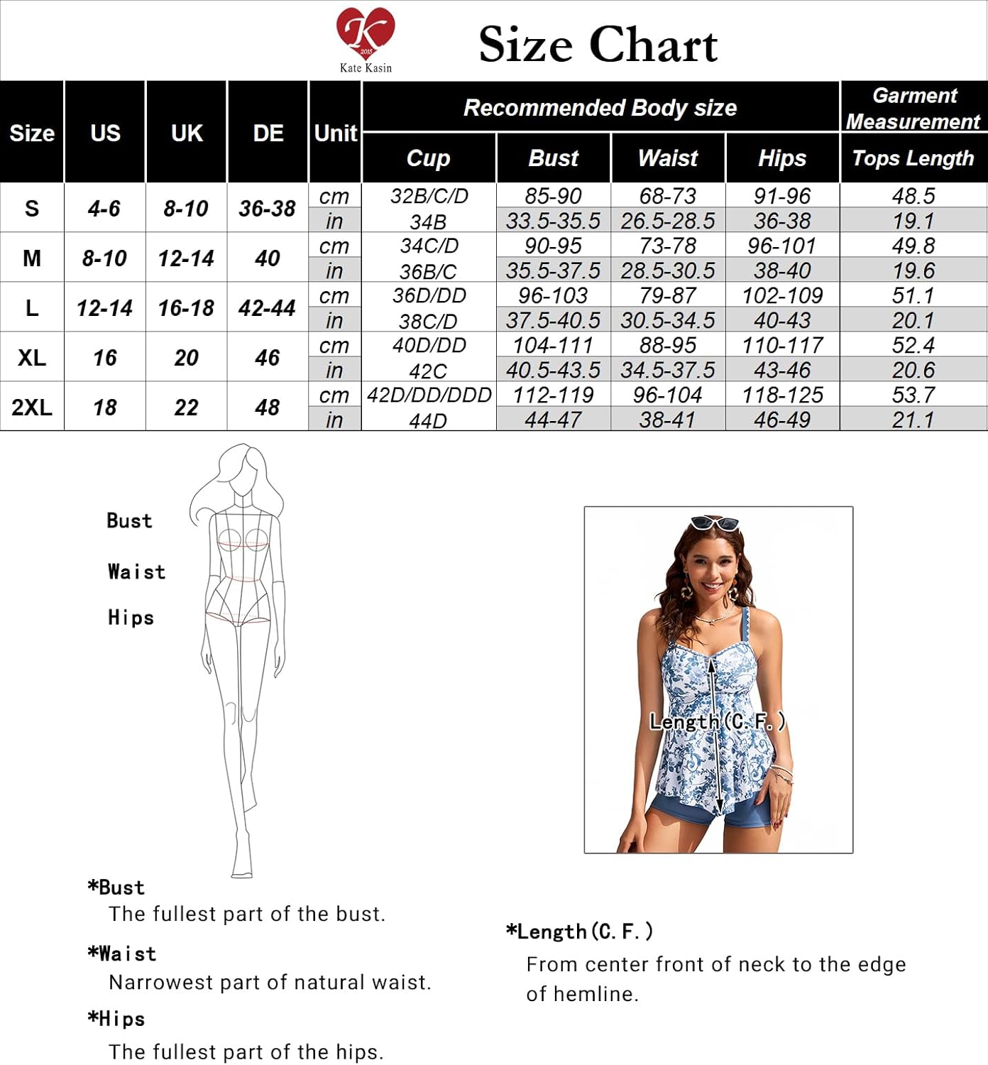 Kate Kasin タンキニ水着 女性用 2025、ツーピース 腹部コントロール 水着 フローラル フローリー スイムトップ ショ