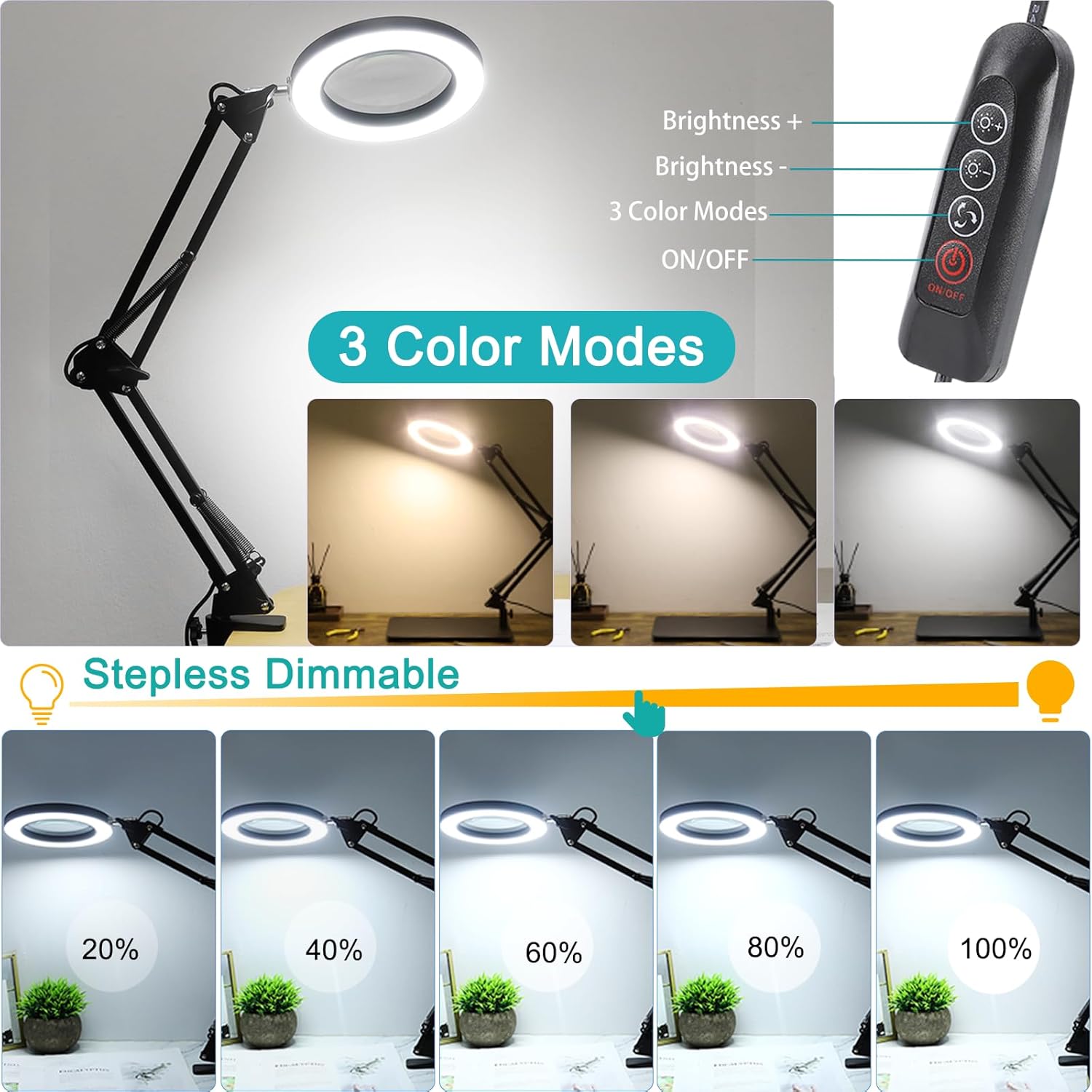 Helping Hands Soldering Station, 10X Magnifying Glass with Light and stand with 4 Magnetic Third Hand Soldering Tool, PCB Holder Magnifier Desk Lamp for Soldering Repairing Jewelry Crafts