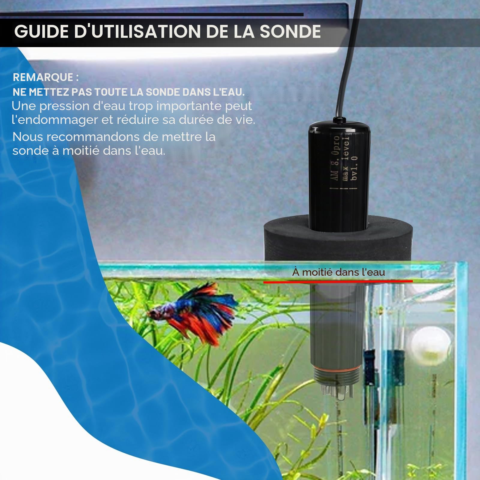 Testeur de qualité de l'eau WiFi 7 en 1 Smart Water Quality Monitor Sonde PH/ORP/TDS/EC/Salinité/SG/Temp pour Aquarium, Hydroponie, Aquaculture, Surveillance des données via App
