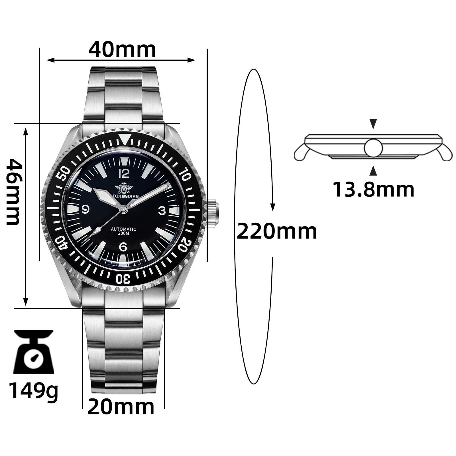 ADDIESDIVE Relojes de buceo para los hombres impermeable 200M NH35A bisel de cerámica sintética zafiro BGW9 Reloj de buceo automático