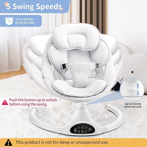 Miniatura 2 de LAREX Columpio eléctrico para bebé, balancín portátil para bebé recién nacido, 5 velocidades de balanceo con control remoto, 10 melodías