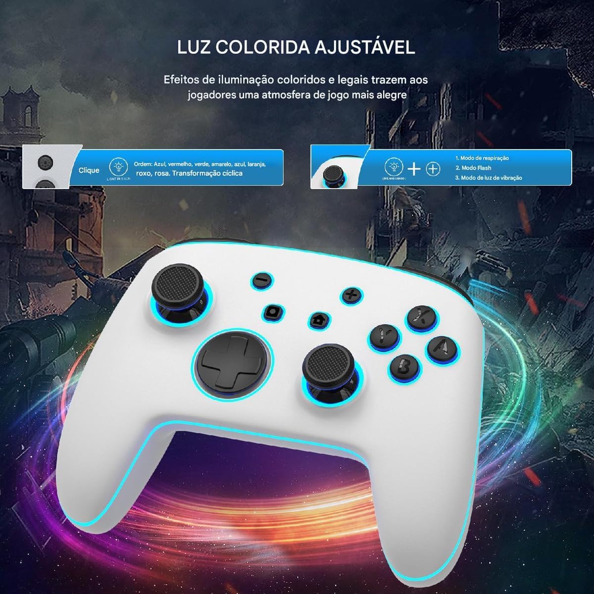 Gambar anu nunjukkeun modeu cahaya warna anu tiasa diatur pikeun gamepad