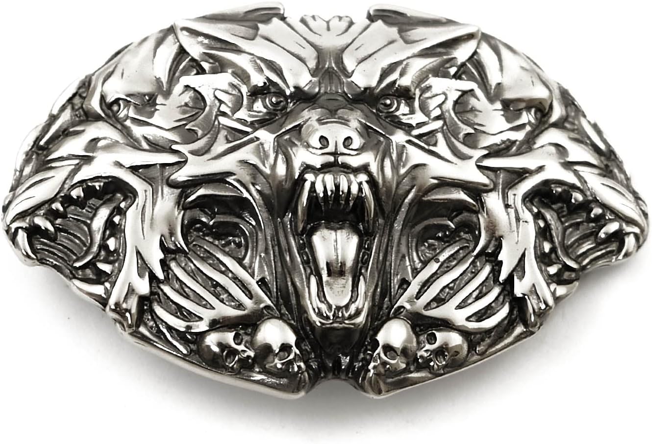 Belt buckle Cerberus, Mythological animal Underworld Three headed dog solid 925 sterling silver belt buckle