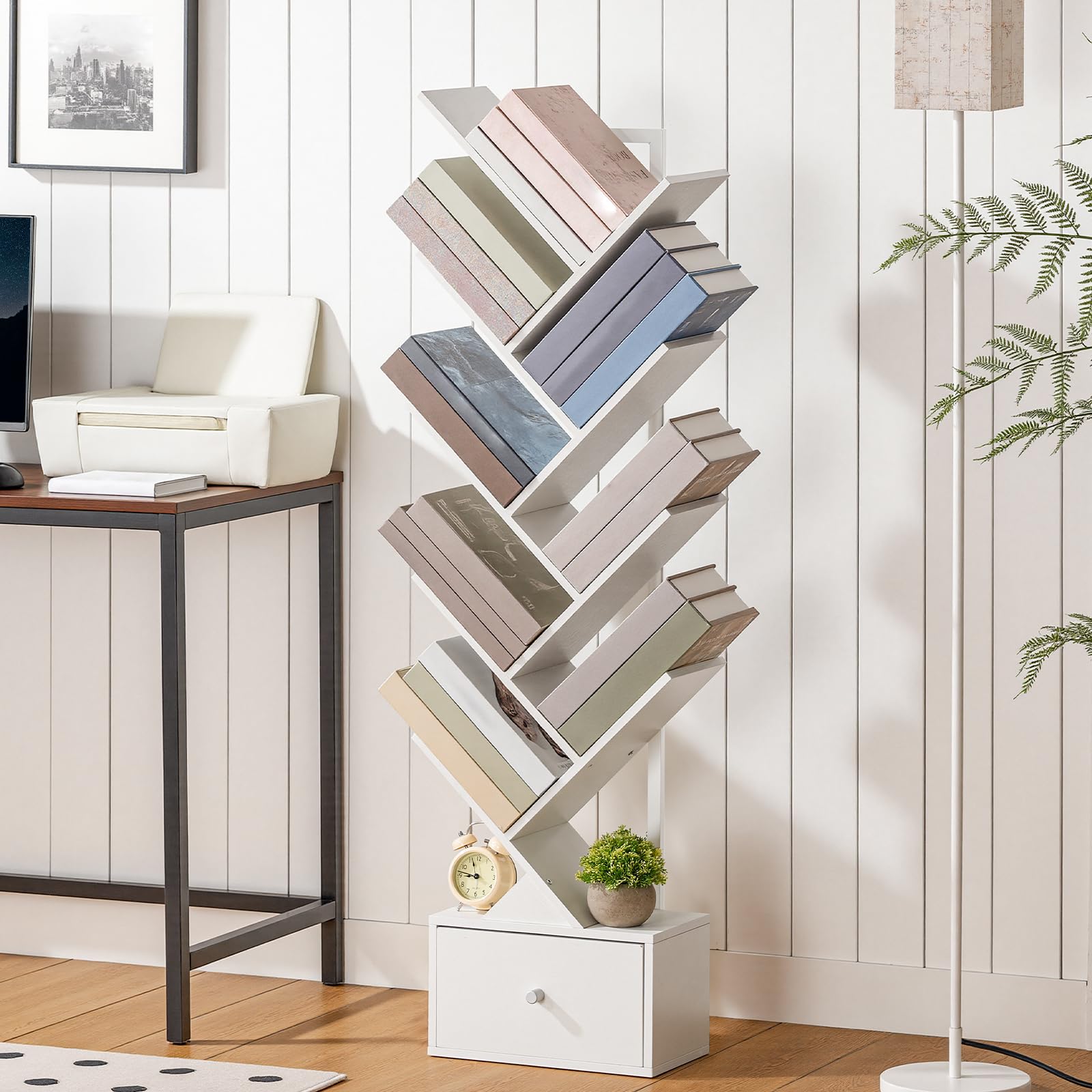 HOOBRO Scaffale A 8 Ripiani Ad Albero, Libreria Da Terra Angolare, (o4Q