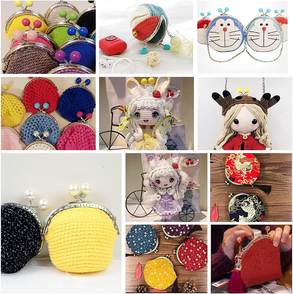PH PandaHall 13pcs Purse Frame Bag Kiss Clasp, 13 Color Lock Key Ring Coin Bag Metal Frame with Plasitc Beads Ball Purse Handle Set for Purse Making DIY Handle Bag Sewing Craft, Platinum