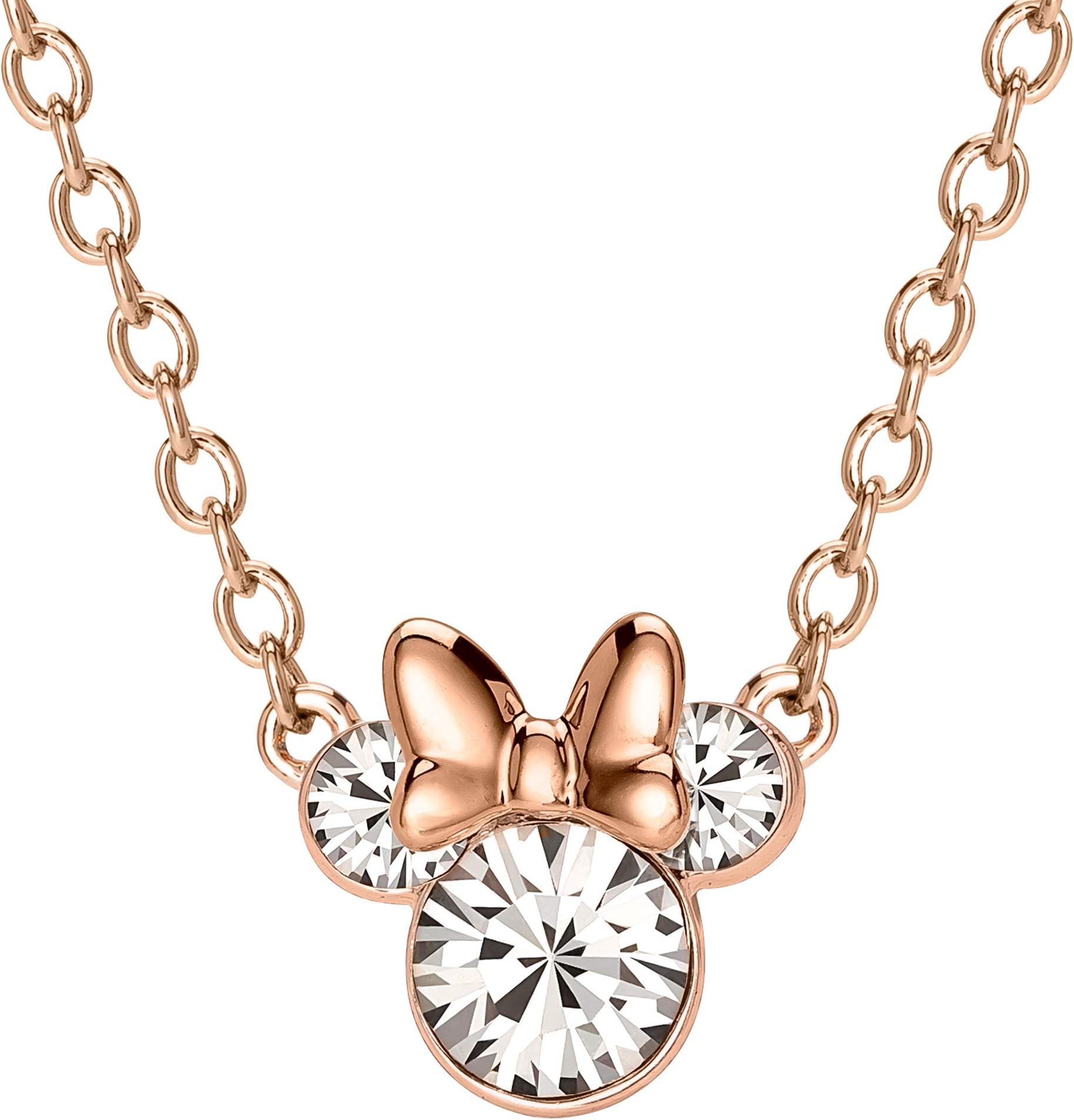 Minnie Mouse Crystal Birthstone Jewelry, Birth Month Pendant Necklace, Silver Plated