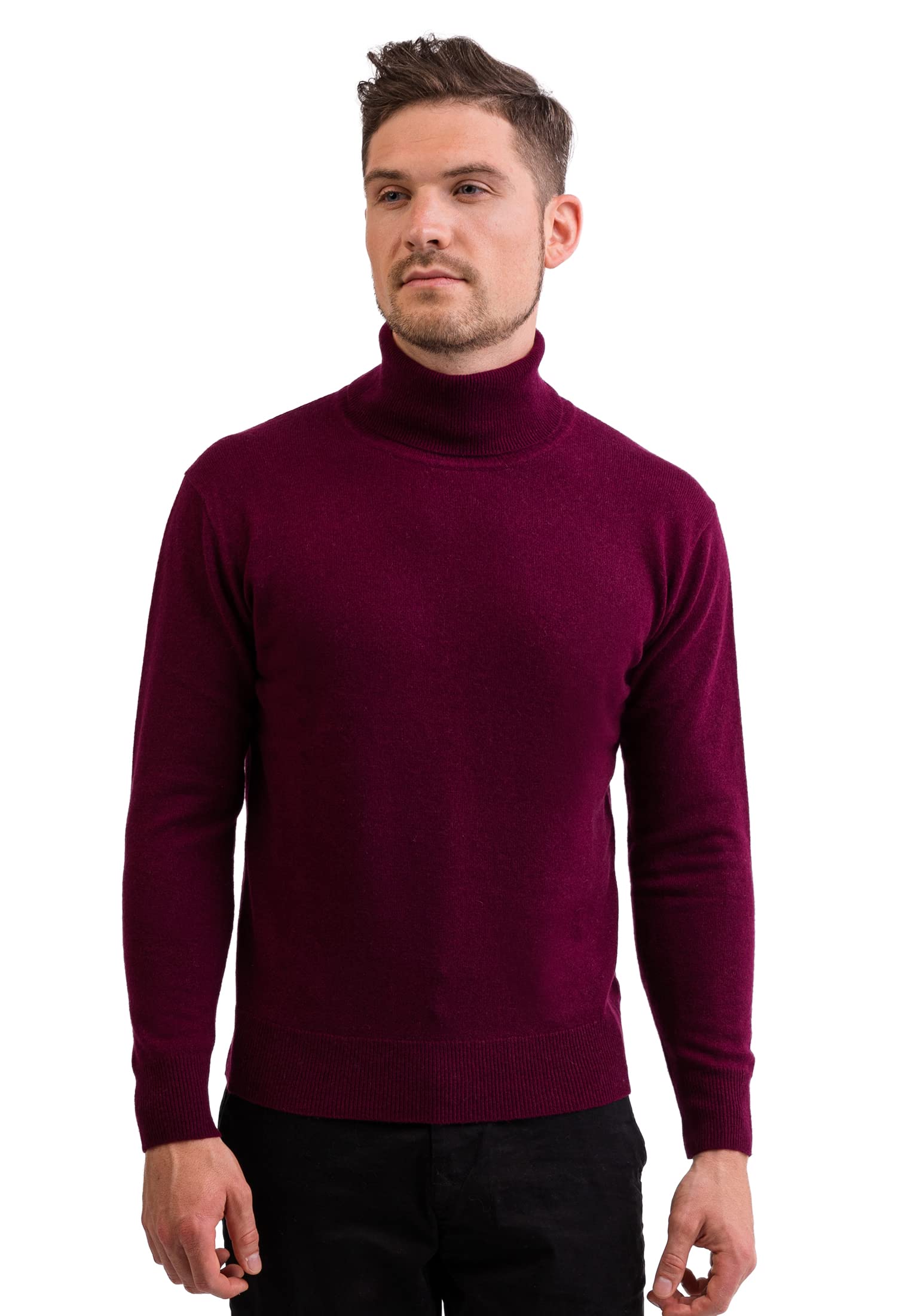 100% Cashmere Men's Turtle Polo Neck Jumper | Roll Neck Sweater (Red/Cranberry, L)