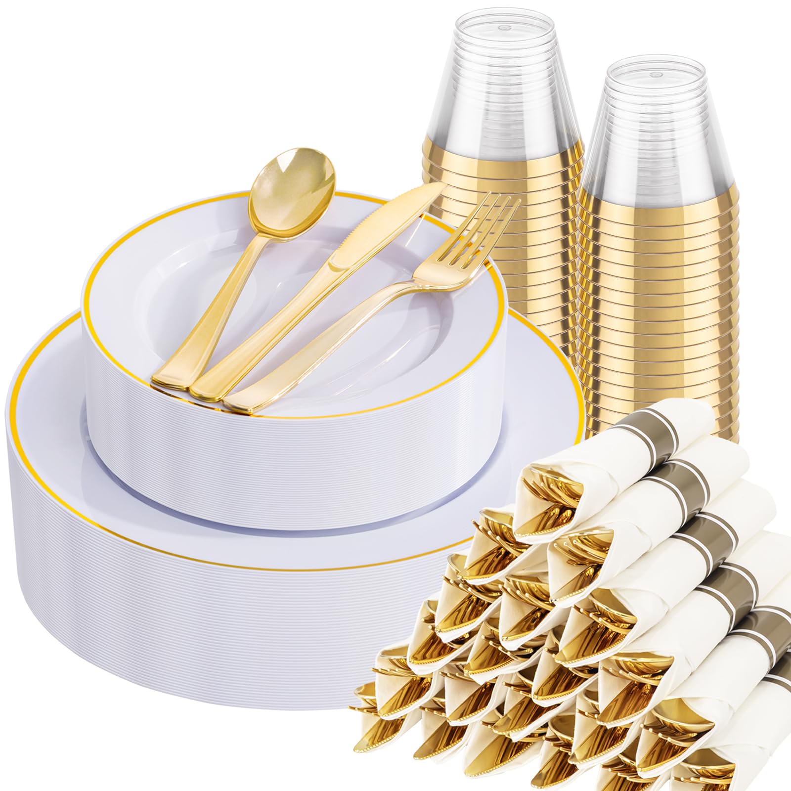Gold & Clear Dinnerware Set - 350 Pcs for 50 Guests -11