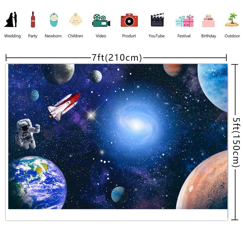 Fotohintergrund 'Bis Zum Mond' 2,1x1,5 M – Weltraum-Motiv Für Kindergeburtstag, Rakete, Astronaut, Sterne