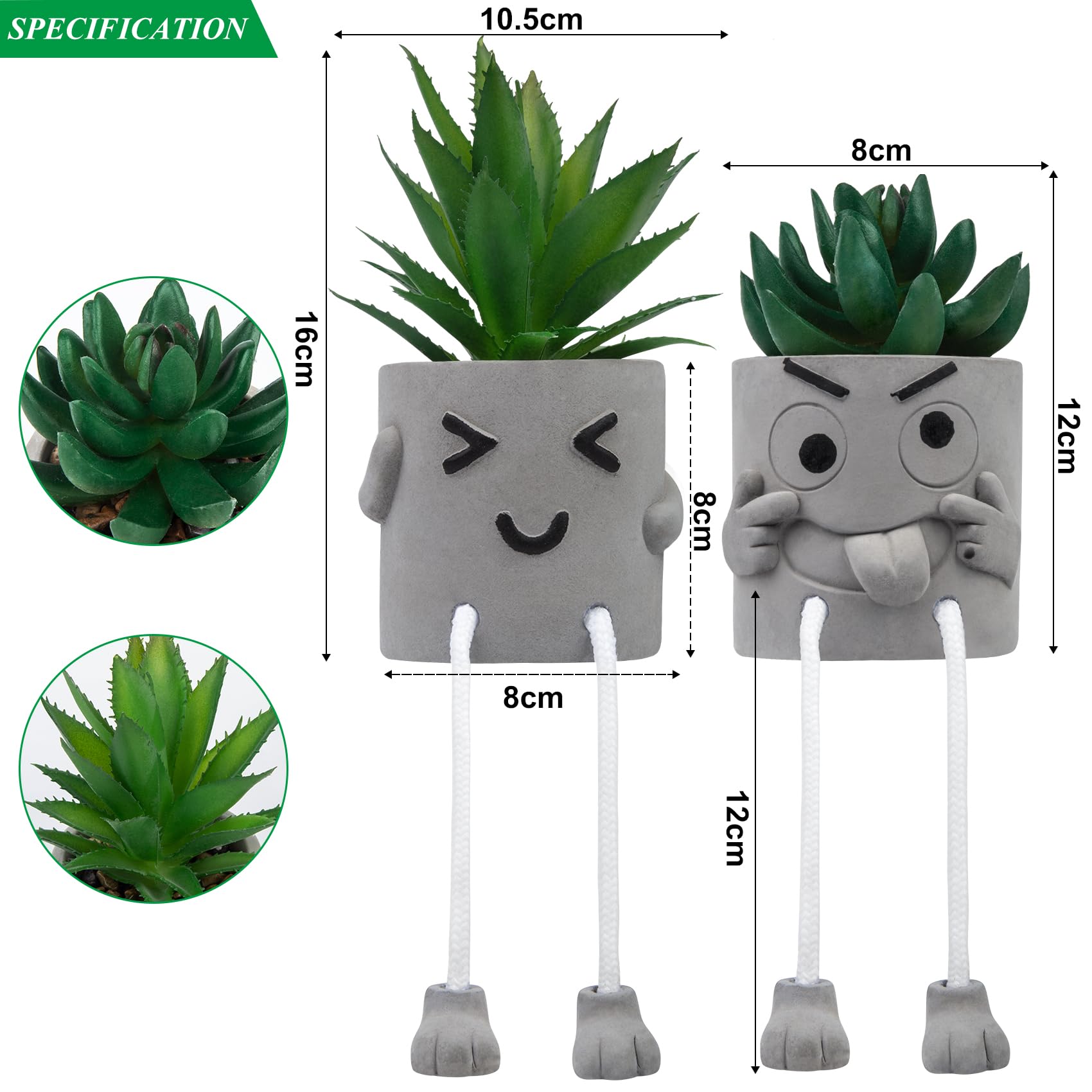 2 Pcs Plastic Fake Plants with Cement Potted, Artificial Plants Indoor, Small Artificial Plants in Pots - Image 2