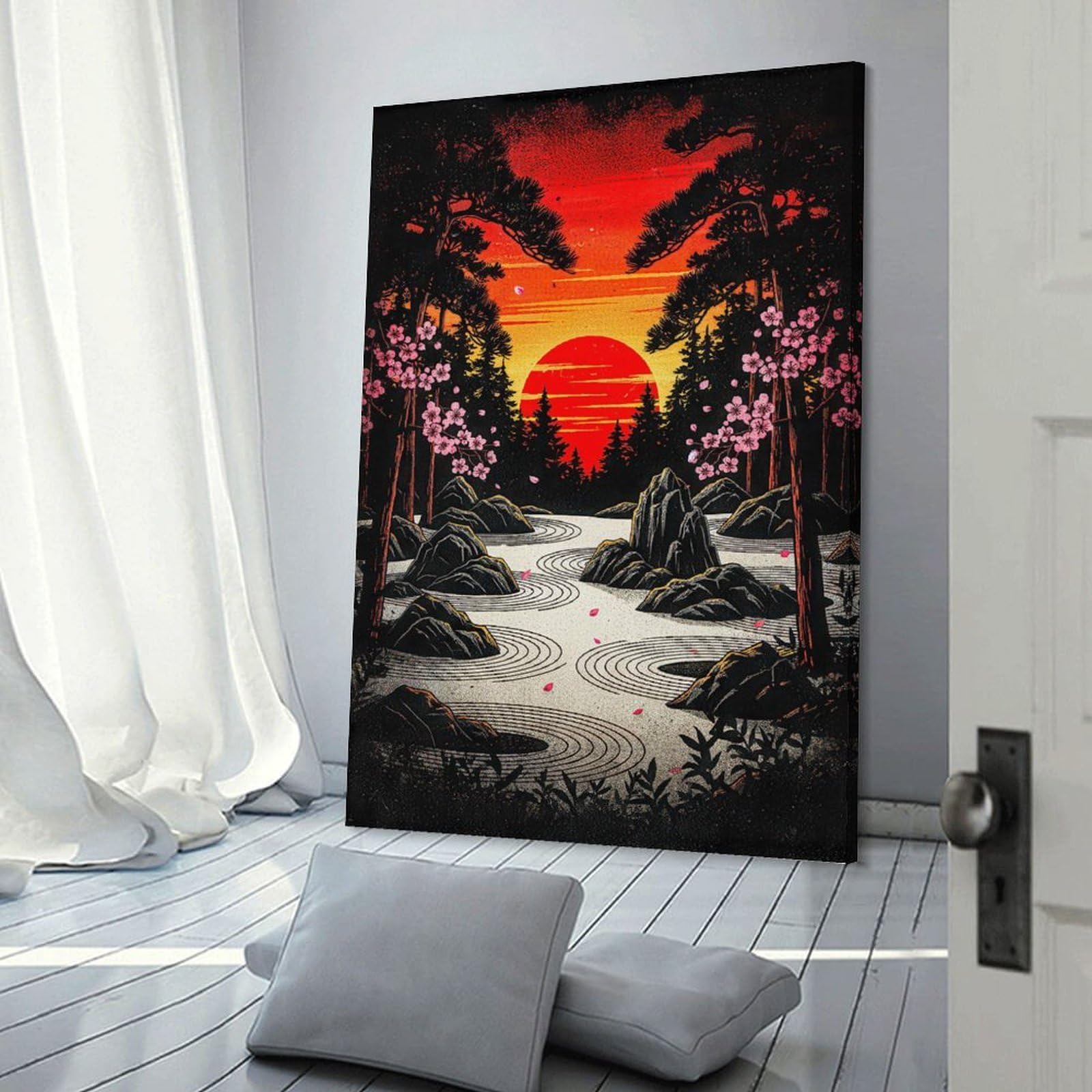 Junmoney Room Decor Wall Art Japanese Zen Garden Sunset, 08x12inch(20x30cm), for Home Office, Desk Area Or Studio, An Interior Accent for Desk Areas