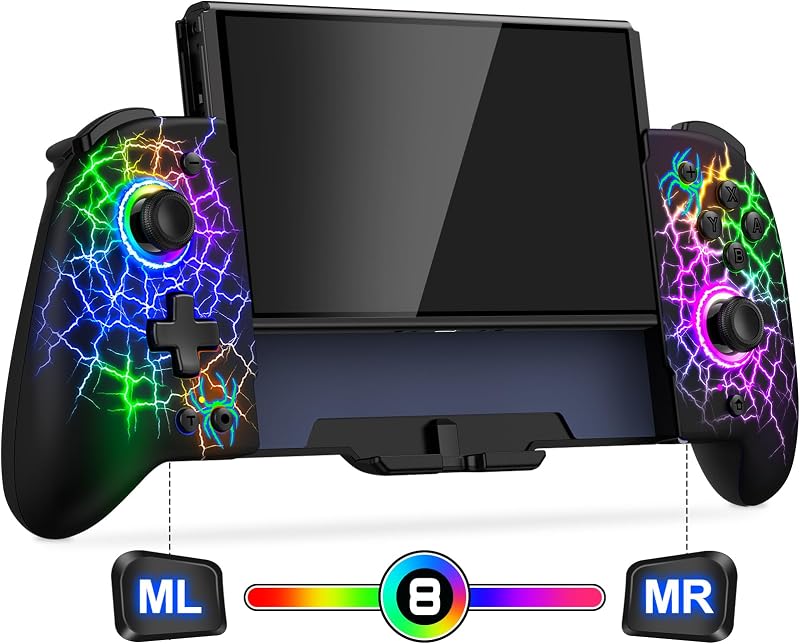 Gammeefy Switch Controller – Hall Effect Joysticks & Enhanced Grip – One Piece Switch Joypad Replacement Switch Pro Controller with 8-Color RGB Lighting, Turbo, Macros - Spider Silk, 6.2"/7"