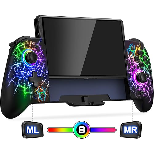 Gammeefy Hall Effect Joystick (No Drift) Switch Joypad for Nintendo Switch/OLED, Full-Size Grip Wireless Pro Controller with 9 Color Lights, Ideal for Those Who Prefer Handheld Mode, Game Boy Color