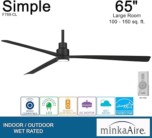 Miniatura 4 de MINKA-AIRE F789-CL LED Simple Ventilador de techo de 3 aspas para exteriores de 65 pulgadas con motor de CC en acabado de carbón