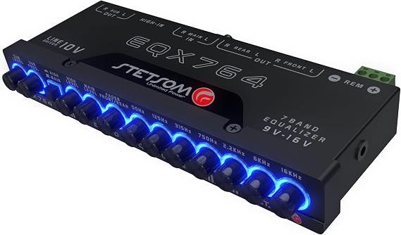 Stetsom EQX764-7 Band Equalizer, Pre-Amp Car Audio Graphic Equalizer with 4 Inputs (RCA & High) 6 Outputs, 10v Line Driver to Avoid Noise and Dedicated Sub Controls (Level & Frequency)