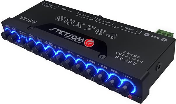 Stetsom EQX764-7 Band Equalizer, Pre-Amp Car Audio Graphic Equalizer with 4 Inputs (RCA & High) 6 Outputs, 10v Line Driver to Avoid Noise and Dedicated Sub Controls (Level & Frequency)
