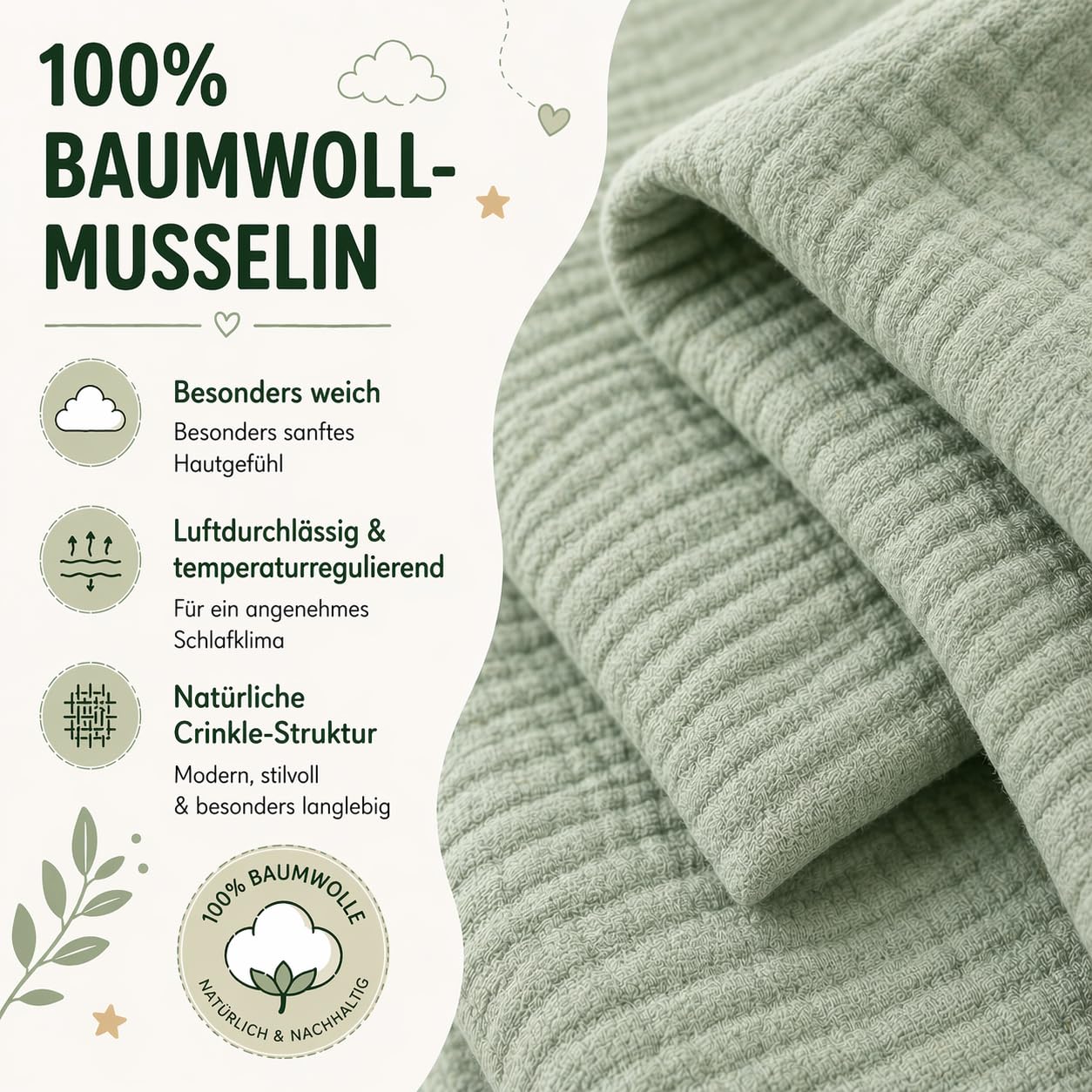 BaSaTex Juego de ropa de cama de muselina, 100 x 135 cm, 100 % algodón, certificado Oeko-Tex, para cunas y cunas, ropa de cama de bebé con cremallera rosa suave