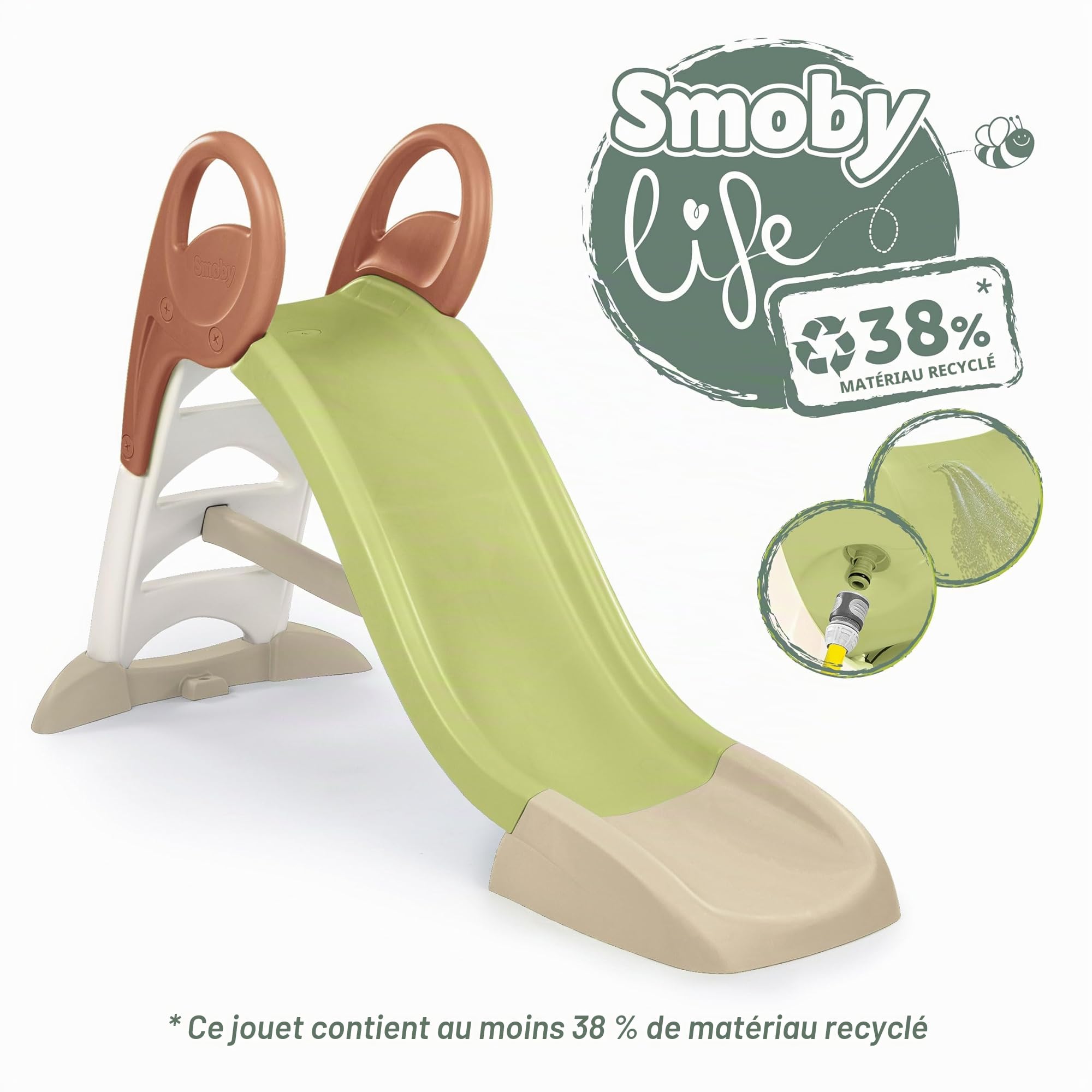 Smoby Life KS Toboggan avec Minimum 38% de Recyclage – Grand Toboggan avec raccord d'eau, 1,50 m de Long, avec Bec antidérapant, entretoise, pour Enfants à partir de 2 Ans